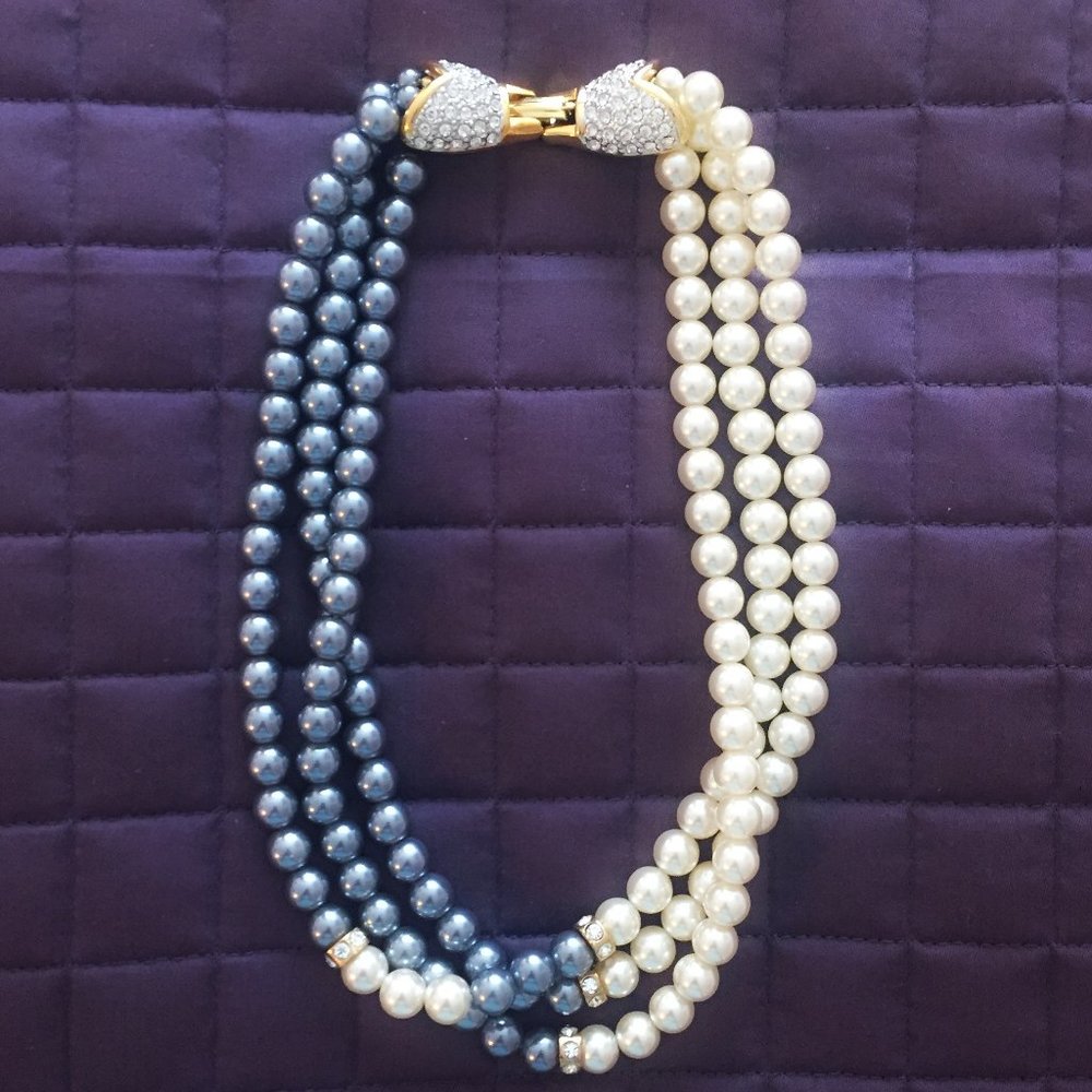 1928 Jewelry Triple Strand Grey & Pearl Necklace - Picture 3 of 7